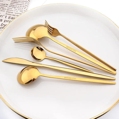 24Pcs Gold Mirror Silverware Flatware Set, 18/0 Stainless Steel Cutlery Set Utensils Kitchen Dinnerware Include Knife Fork Spoon and Teaspoon, Service for 4