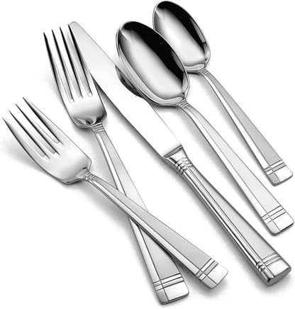 Oneida Silverware Set, Amsterdam 45-Piece Everyday Flatware Set, Service For 8, 18/0 Stainless Steel, Rust Resistant, Dishwasher Safe, Knives Spoons And Forks Set, Home And Kitchen (Silver, 45 Piece)