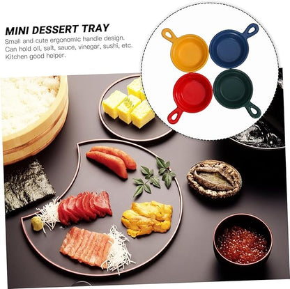 4Pcs Creative Japanese Style Sauce Dish Set Mini Ceramic Plates Handles for Dipping Seasoning and Condiment Holders for Home Use