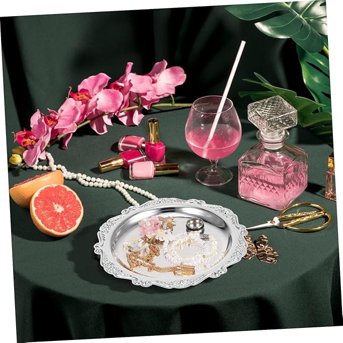 Cabilock Elegant Wrought Serving Tray Vintage Dessert Platter for Snacks Jewelry Display and Home Decor Sturdy Multifunctional Snack Serving Dish for Parties