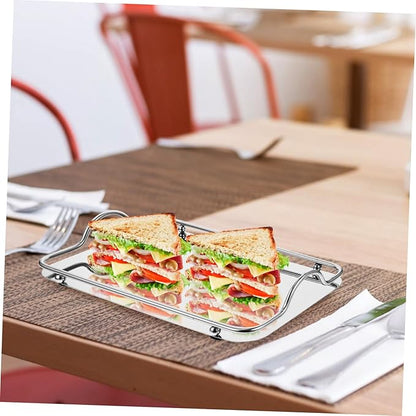 Veemoon Stainless Steel Serving Tray Rectangular Tray Handles Coffee Bar Accessory Organizer for Entertaining Parties