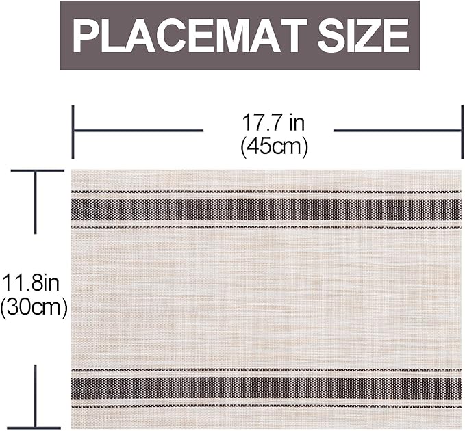 Placemats,PlasticVinyl Washable Heat-Resistant Durable PVC Non-Slip Woven for Kitchen Dining Table Mats (Set of 6, Coffee Beige)