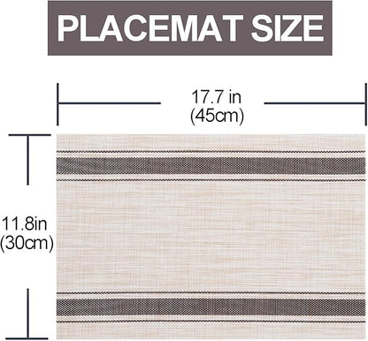 Placemats,PlasticVinyl Washable Heat-Resistant Durable PVC Non-Slip Woven for Kitchen Dining Table Mats (Set of 6, Coffee Beige)