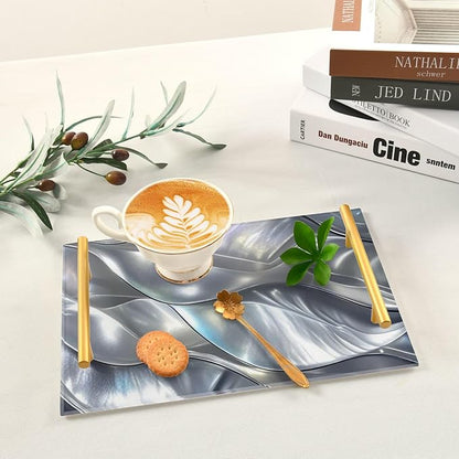 Silver Shell Decorative Serving Trays with Handles Drink Serving Tray for Jewelry Perfume for Restaurant Serving bandejas para servir Cafe