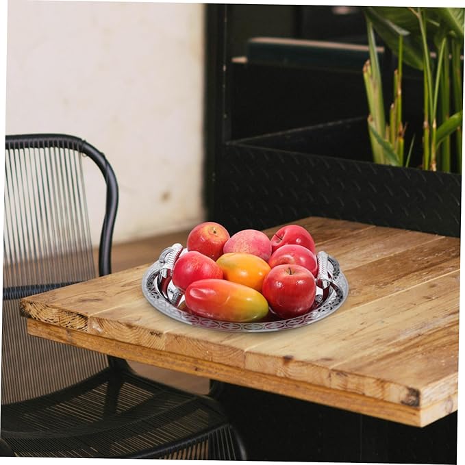 European Style Round Serving Tray Elegant Appetizer Dish for Fruits Desserts Snacks Silver Patterned Platter Multi Functional Decorative Storage Plate for Home