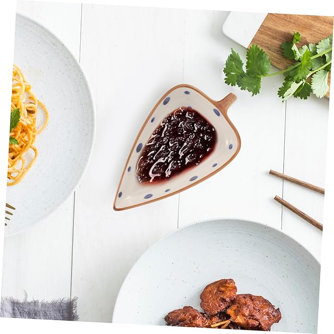 ABOOFAN Ceramic Snack Dish Leaf Design Dipping Sauce Plate for Appetizers and Desserts for Home and Restaurant Use Decorative Hand-painted Tabletop Serving Tray