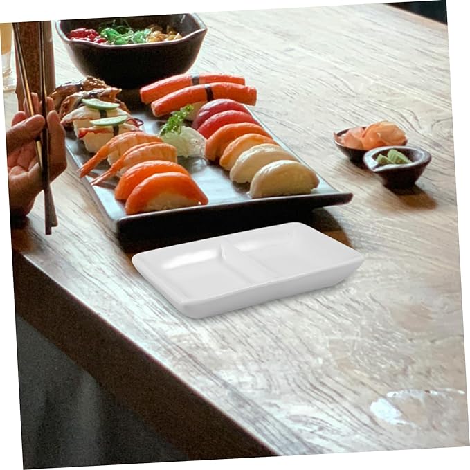 5-Inch Pure White Ceramic Appetizer Serving Tray Divided Sauce Dishes for Snacks Soy Sauce Dish for Dipping and Spice 2-Compartment Design
