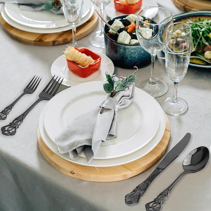 Retro Royal Black Silverware Set With Gift Box, 60-Pieces Cutlery Set Utensils Stainless Steel Flatware For 12 MIKIWAY Kitchen Tableware Set For Gifts Festive, Dishwasher Safe, Mirror Polishing