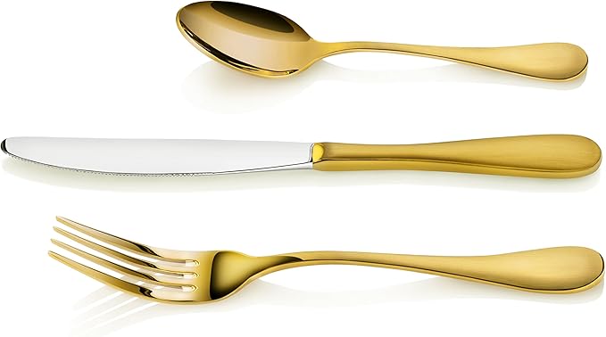 Artaste 56907 Rain 18/10 Stainless Steel Flatware 36-Piece Set, Gold Finish, Service for 12
