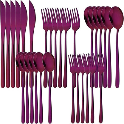 30 Pieces Silverware Set, Purple-Flatware Cutlery Set Service for 6, 18/8 Stainless Steel Tableware Eating Utensils for Home/Hotel/Restaurant, Mirror Polished, Dishwasher Safe