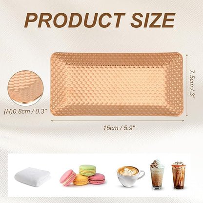 uxcell Decorative Tray, 5.9x3 Stainless Steel Rectangular Glossy Serving Tray with Hammer Pattern for Dessert Napkin Towel Candle Jewelry Bathroom Platter, Stackable, Rose Gold