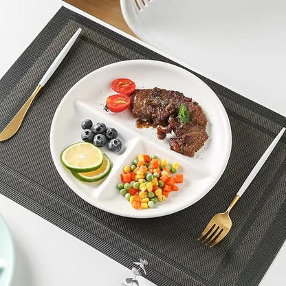 RUIBOLU Unbreakable Divided Plates 5PCS for Kids Adults, Compartment Plates, Lightweight Reusable Dinnerware Portion Control(5Pack-White, 9IN)