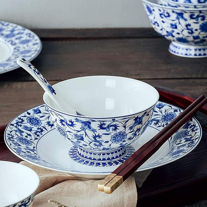 Dinnerware Set Dinner Party Tableware Service Set Ceramics Dinner Sets, 26 Pieces Blue and White Porcelain Dinnerware Set | Gift Box Steak Plate Cereal Bowl and Soup Bowl,