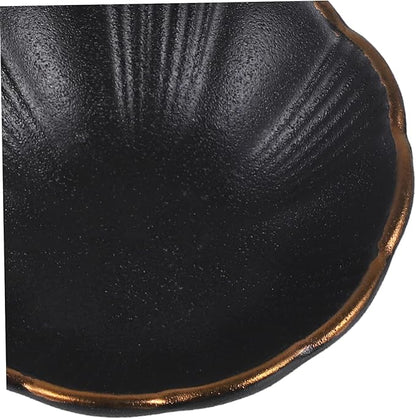 GLEAVI 1pc Black Rim Ceramic Sauce Plate Stylish Appetizer Dish for Dipping Sauces for Catering and Restaurants Easy to Clean Unique Design for Home and Dining Events