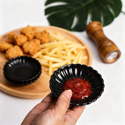 Gaolinci 3.5 Inches Flower Shape Ceramic Sauce Dish,Mini Side Seasoning Dish,Snack Serving Dishes,Porcelain Small Saucer Set(Set of 4)