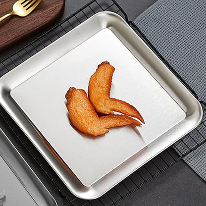 Appetizer Tray, Stainless Steel Food Serving Tray Rectangular Mirrored Silver Tray Decorative Serving Platters for Party Fruit Cake(L)
