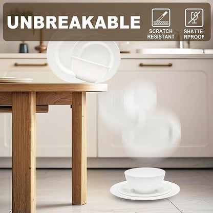 6 Sets Plates And Bowls Set(18 Piece) - Unbreakable Lightweight Dinnerware Set With 26 oz Cereal Bowls 8 inch Dessert Plates 10.5inch Dinner Plates Dishwasher Safe Reusable Gift for Wedding Home