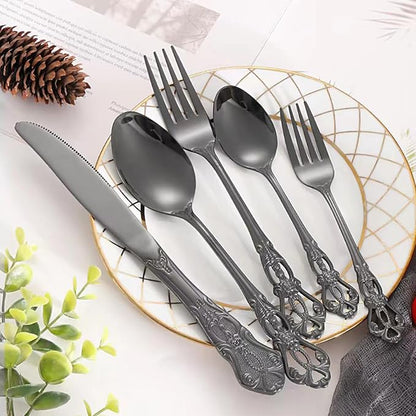 Black Silverware Set for 2, MIKIWAY 10 Pieces Stainless Steel Flatware Set, Cutlery Tableware Set, Kitchen Utensils Set Include Spoons And Forks Set, Mirror Polished, Dishwasher Safe