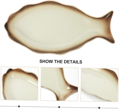 OUNONA Ceramic Fish Plate Japanese Style Serving Dish for Home Restaurant Decorative Food Plate for Desserts Appetizers Snacks for Parties Gatherings Easy to Clean