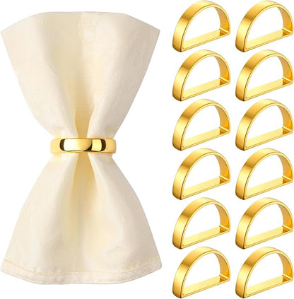 Suream Napkin Holders Set of 12, Stainless Steel Napkin Rings Bulk for Weddings, Fall Events, Parties, Thanksgiving, Christmas Decorations(Bright Gold Semicircle)