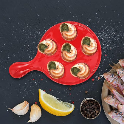 Veemoon Ceramic Escargot Baking Dish Snail Serving Plate with Handle 10-inch Ovenproof Appetizer Plate for Seafood Cooking and Dining