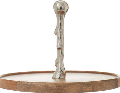 Deco 79 Mango Wood Tiered Server with Aluminum Accents, 14" x 14" x 18", Brown