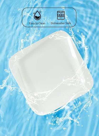 TAMAYKIM 7.3 Inch Porcelain Dessert Plates 10 Pieces, Appetizer Plates, Square Salad Dinnerware Sets, Scratch Resistant, Microwave, Oven and Dishwasher Safe, White