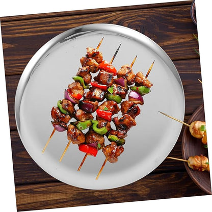 Stainless Steel Round Serving Tray Large Capacity Food Plate for Meat Snacks Fruits and Vegetables Versatile Platter for Home Dining and Buffet Use