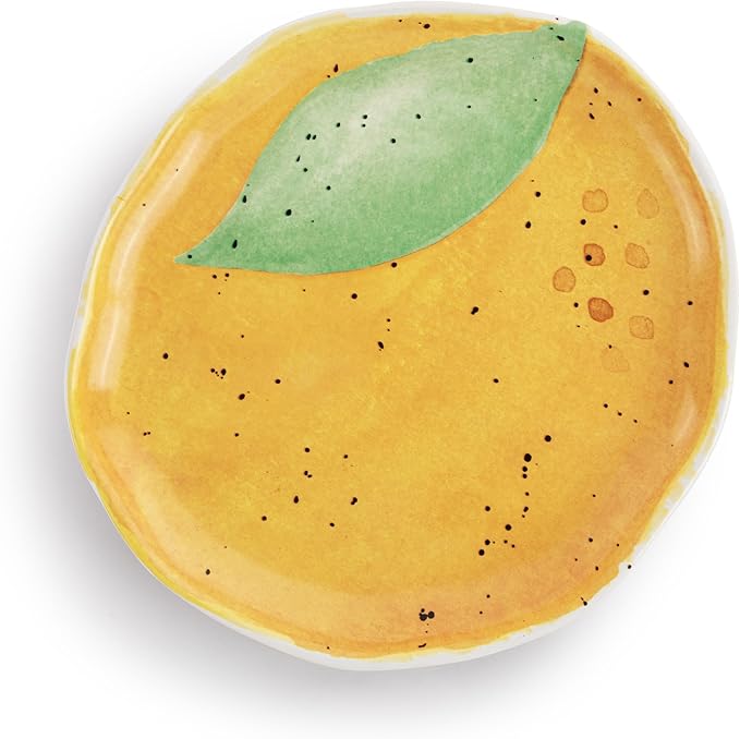 DEMDACO Decorative Serving Dining Dish Appetizer Plate, 8 Inch Ceramic Stoneware, Orange Citrus