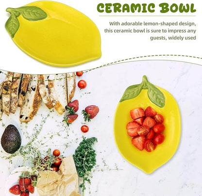 Amosfun 4pcs Small Lemon Plates Adorable Spoon Rest Fruit Salad Serving Tray Sauce Dipping Bowl Ceramic Appetizer Dessert Plates 4.1" x 5.9"