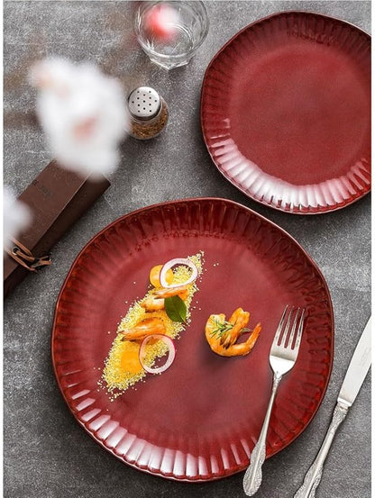 SONGCHAO Party Supplies Red Plate Ceramic Dish Plate Home Moving Tableware Festive Dinner Plate Party Plates (Size : Small)