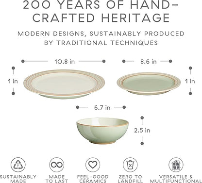 Denby - Heritage Orchard Dinner Set For 4-12 Piece Simple Ceramic Stoneware Tableware Set - Dishwasher Microwave Oven Safe - Scratch Chip Resistant