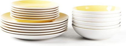 Stoneware Coupe Shape 18pc Dinnerware Set, Outside White + Inside Yellow