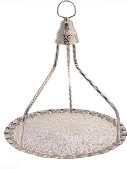 Ottoman Turkish Coffee and Tea Serving Tray, Suitable for The Restaurant, Round Shape, Width 13,7 Inch (35 cm) (Silver)