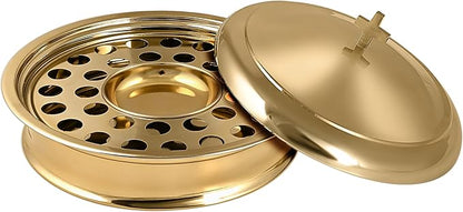 Communion Ware Holy Serving Tray Including Center Bread Plate with A Cover - Stainless Steel (Brass Mirror)
