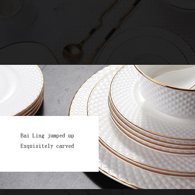 Dinner Set, Special Restaurant Dinnerware Set, Ceramic Tableware Set, White Porcelain 60-Piece Set, Kitchen Plate and Bowl Set,