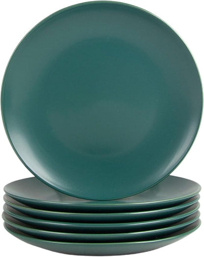 10 Strawberry Street Wazee Matte 8.25" Coupe Salad Plate, Set of 6, Emerald Green