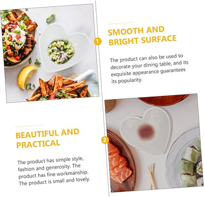 PRETYZOOM 4Pcs Heart-shaped Ceramic Condiment Plates White Sauce Dishes for Appetizers Seasoning Plates for Dipping Suitable for Parties and Everyday Use