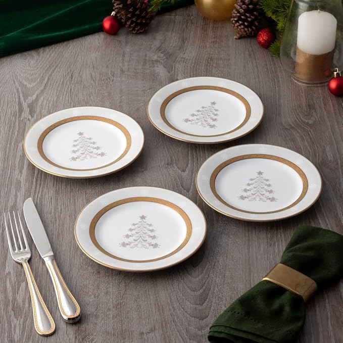 Noritake Charlotta Gold Set of 4 Holiday Tree Appetizer Plates, 6-1/4"