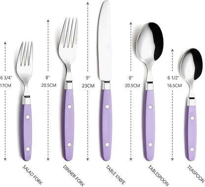 ANNOVA Silverware Set, Retro/Rivet Colorful Stainless Steel Tableware Kitchen Flatware Set Utensils, Includes Dinner Knives, Forks, Spoons, Salad Forks & Dessert Spoons (Lilac, 20 Pieces)