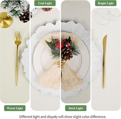 50 Pack White Charger Plates Bulk, 13" Plastic Reef Chargers for Dinner Plates, Round Charger Plate with Floral Reef Design for Dinner Wedding Party Table Setting Decoration