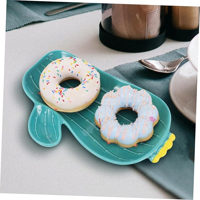 PRETYZOOM Multi-functional Cactus Plate Cute Ceramic Serving Dish for Fruit Snacks and Appetizers for Creative Dining and Home Decor