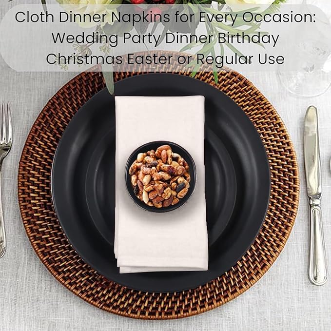 Set of 12 Cloth Dinner Napkins 100% Cotton - Soft Durable Washable - Ideal for Farmhouse Party Wedding Christmas Easter - Perfect Everyday Use Table Linen Cloth Napkins 17x17 - Ivory