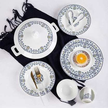 Ceramics Dinner Sets, 58 Pieces Dinnerware Set Blue and White Porcelain Style Bowl/Spoon/Plate - Family Party and Kitchen Restaurant
