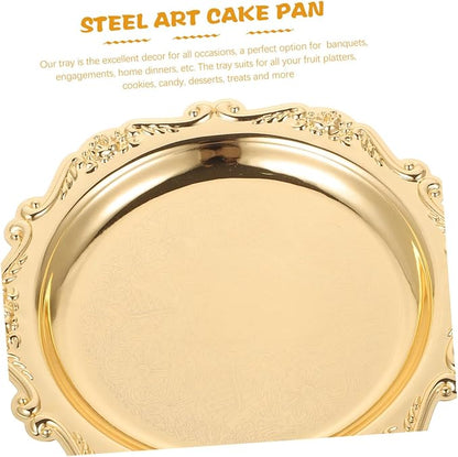 VICASKY 8 Inch Silver Metal Serving Tray - Elegant Platter for Food, Snacks, Jewelry Display & Home Decor, Vintage Style Dessert Tray with Handles (Gold, Heavy Duty)