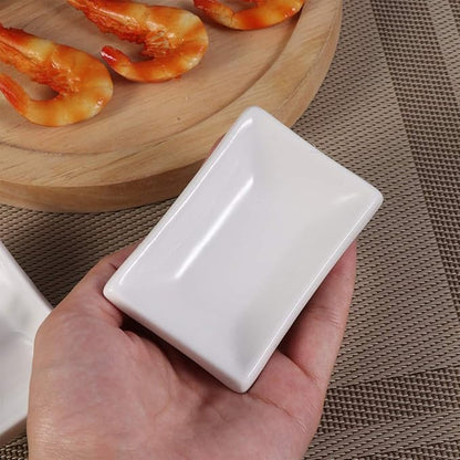 Cabilock Round Tray 2Pcs 3Inch Sauce Dishes Ceramic Appetizer Serving Tray Rectangular Seasoning Dishes Snack Dipping Bowls for Soy Sauce Dish (White) Snack