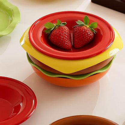 Asixxsix Stackable Burger Plate Set, ABS Plastic Hamburger Shape Small Appetizer Plates, Dessert Plates Tableware for Burger Sauce, Sushi Dip, Appetizer, Snack (Black)