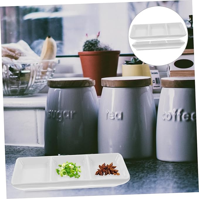 Mobestech 2Pcs Rectangular Ceramic Sauce Dishes Versatile Appetizer Plates for Dipping Sauces Fruit and Snacks for Home and Restaurant Use