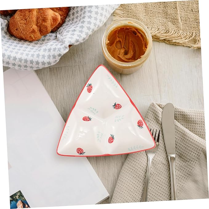 Cabilock Triangular Cute Separated Ceramic Plate Compartment Serving Dish for Snacks Meals Reusable Divided Tray for Home Restaurant Use Charming Design Enhancing Dining Experience