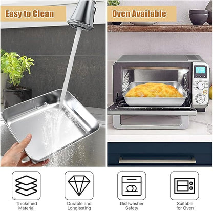 3 Pcs Stainless Steel Breading Trays,10.4 x 7.7 x 1.9 Inch Large Breading Pan with Lids & Tong for Dredging Chicken Breasts and Marinating Meat, Food Prep Trays for Fish, Panko, Schnitzel